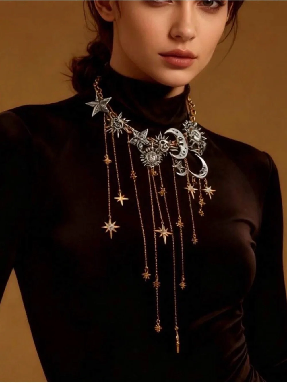 Sun & Moon Statement Necklace - Silver & Gold